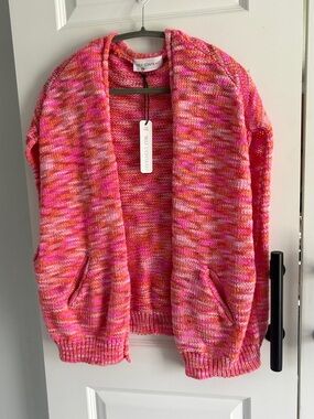 Anthro self contrast Pink knit Multi Open Cardigan Sweater small